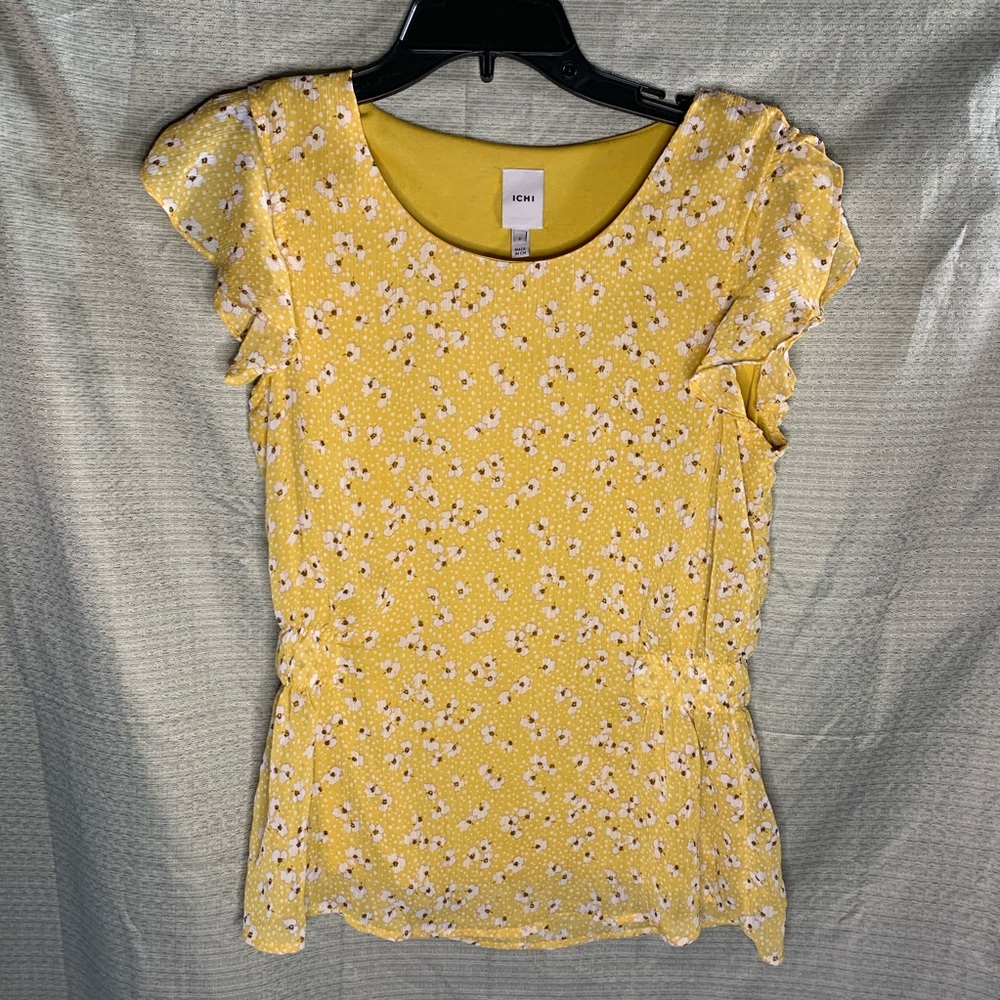 🌼ICHI Womens Floral Yellow Blouse Size Small